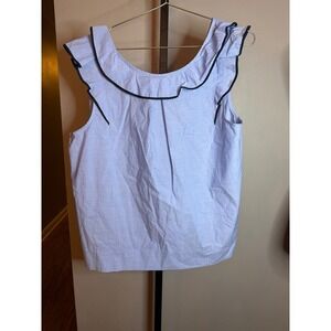 J.Crew Women Size 14 Blue White Striped Square Neck Sleeveless Cotton Blouse Top